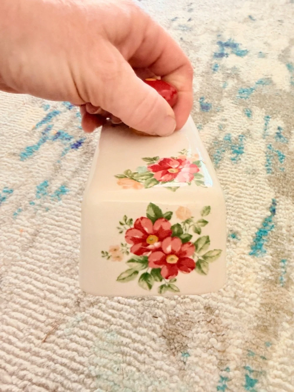 Pioneer Woman Floral Butter Dish Replacement Lid Stoneware Red Cream Blue flower
